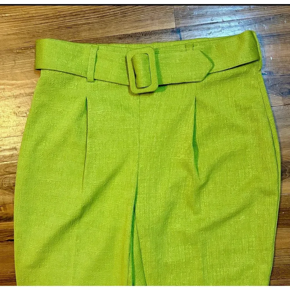 Lime Green High-Waisted Tapered Pants with Belt | Statement Trouser